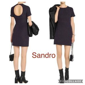 NWOT Sandro Paris Size 1 Navy and Red Embroidered Cutout jacquard mini dress